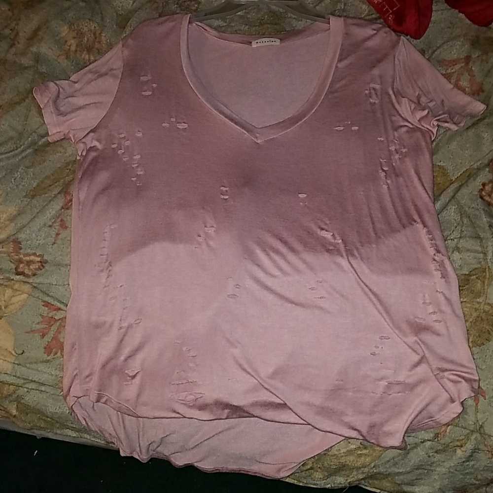 v-neck distressed Millennial pink shirt